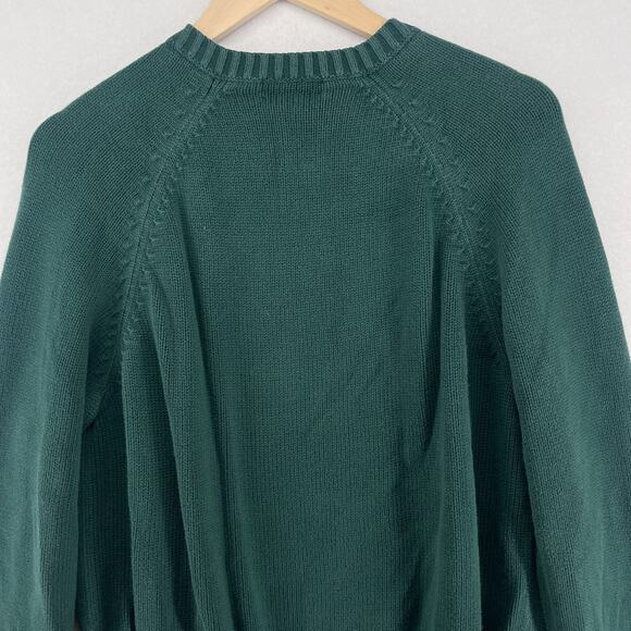 LANDS ENDS Sweater Mens L 42 44 V-Neck Raglan Pullover Jumper Pure Cotton Green - Picture 8 of 13
